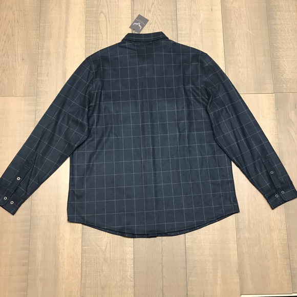 Age of Wisdom Flannel Shirt Mens Size XL Blue Windowpane Plaid Button Up Stretch - Picture 2 of 9